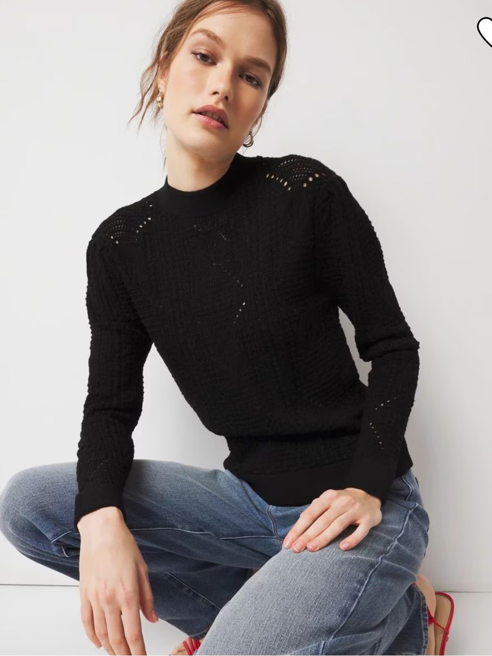White House Black Market Mock Neck Pointelle Sweater